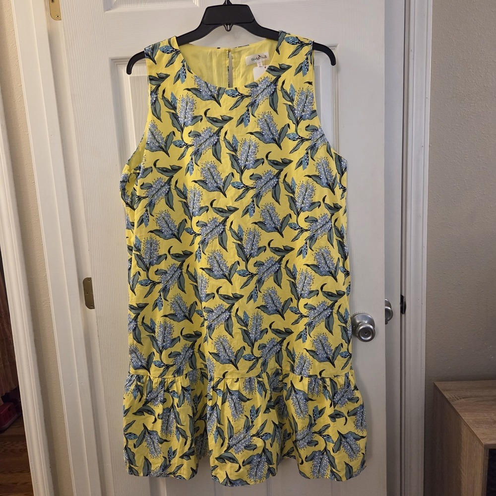 Perfectly‎ Priscilla sz 3XL yellow floral shift dress NWT cotton/linen summer